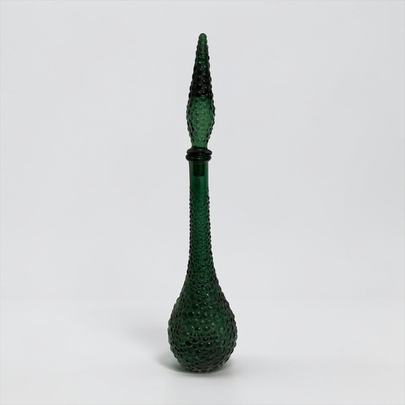 Unmarked Other - Vintage MCM Green Hobnail Glass Decanter Genie Bottle 21"